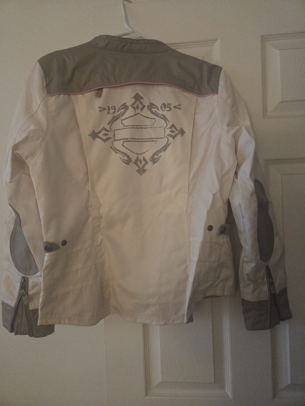 Women’s Cream and Gray Riding Jacket with Embroidered Back